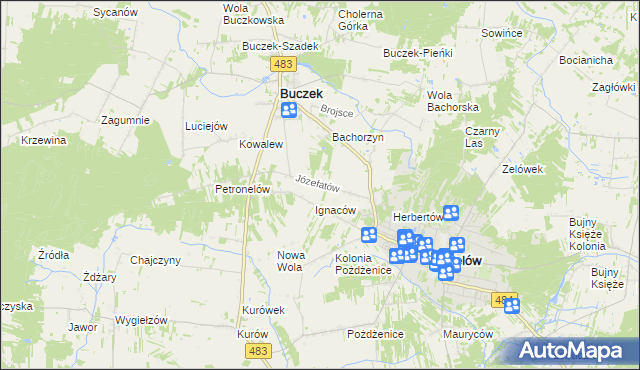 mapa Józefatów gmina Buczek, Józefatów gmina Buczek na mapie Targeo