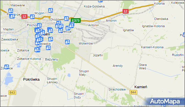 mapa Józefin gmina Kamień, Józefin gmina Kamień na mapie Targeo