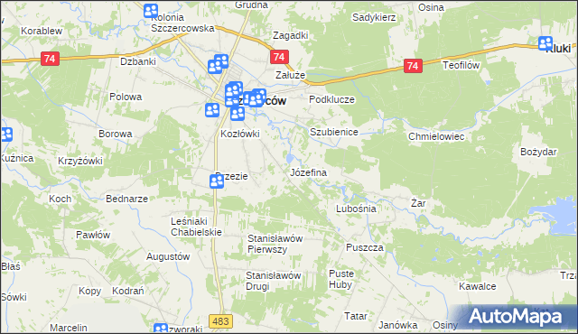 mapa Józefina gmina Szczerców, Józefina gmina Szczerców na mapie Targeo