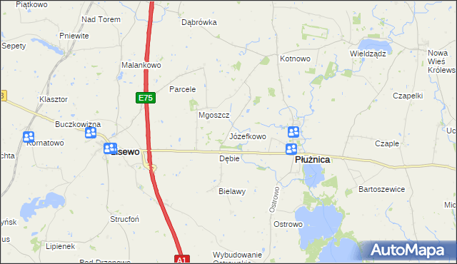 mapa Józefkowo gmina Płużnica, Józefkowo gmina Płużnica na mapie Targeo