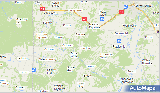 mapa Józefów gmina Głowaczów, Józefów gmina Głowaczów na mapie Targeo