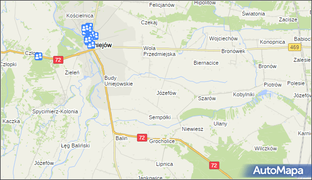 mapa Józefów gmina Poddębice, Józefów gmina Poddębice na mapie Targeo