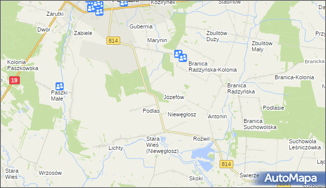 mapa Józefów gmina Radzyń Podlaski, Józefów gmina Radzyń Podlaski na mapie Targeo