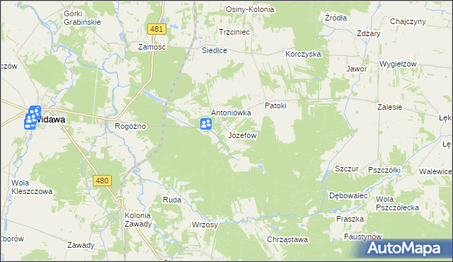 mapa Józefów gmina Widawa, Józefów gmina Widawa na mapie Targeo