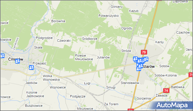 mapa Julianów gmina Ożarów, Julianów gmina Ożarów na mapie Targeo
