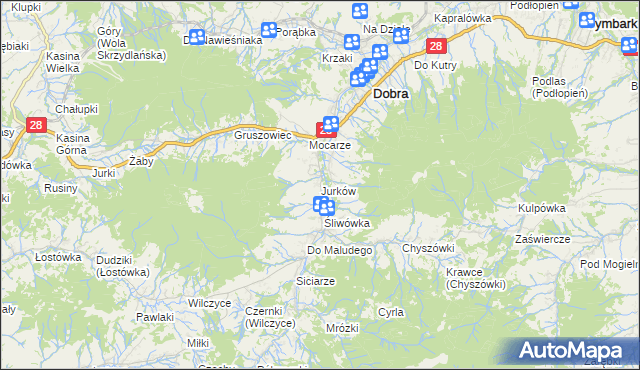 mapa Jurków gmina Dobra, Jurków gmina Dobra na mapie Targeo