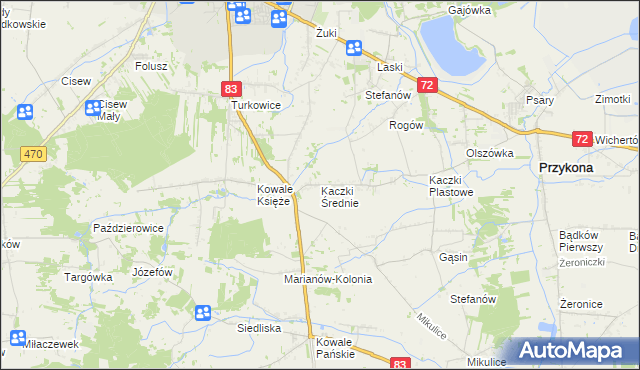 mapa Kaczki Średnie, Kaczki Średnie na mapie Targeo