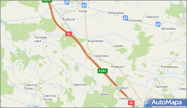 mapa Kaczkowo gmina Rydzyna, Kaczkowo gmina Rydzyna na mapie Targeo