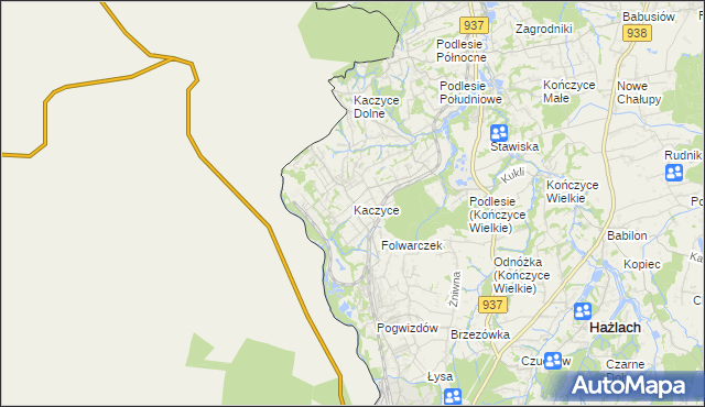 mapa Kaczyce gmina Zebrzydowice, Kaczyce gmina Zebrzydowice na mapie Targeo