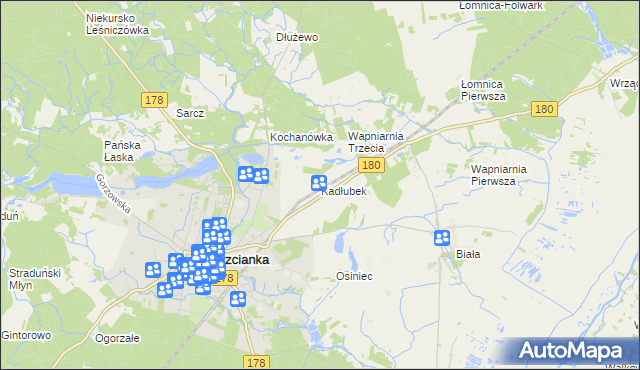 mapa Kadłubek gmina Trzcianka, Kadłubek gmina Trzcianka na mapie Targeo