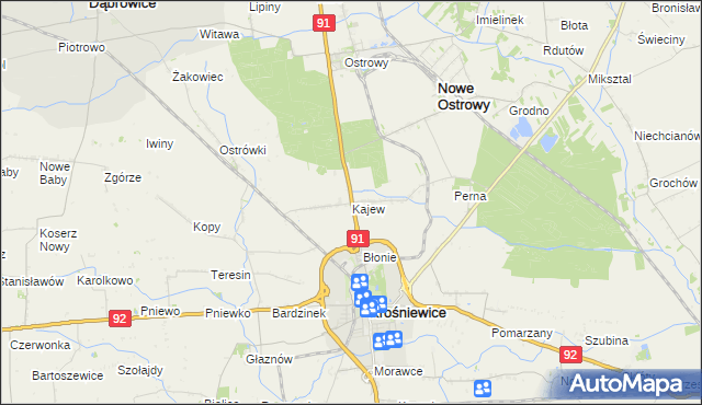 mapa Kajew gmina Krośniewice, Kajew gmina Krośniewice na mapie Targeo