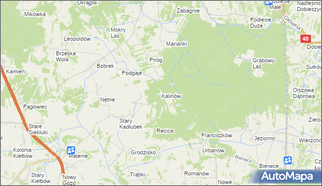 mapa Kalinów gmina Stromiec, Kalinów gmina Stromiec na mapie Targeo