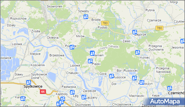 mapa Kamień gmina Czernichów, Kamień gmina Czernichów na mapie Targeo