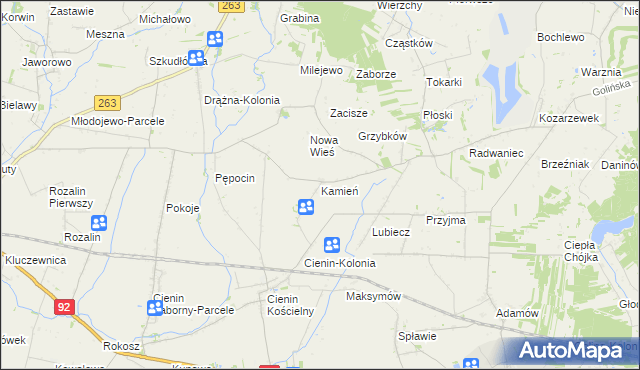 mapa Kamień gmina Słupca, Kamień gmina Słupca na mapie Targeo