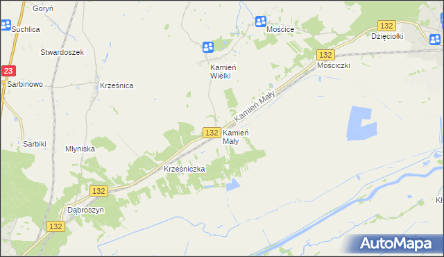 mapa Kamień Mały gmina Witnica, Kamień Mały gmina Witnica na mapie Targeo