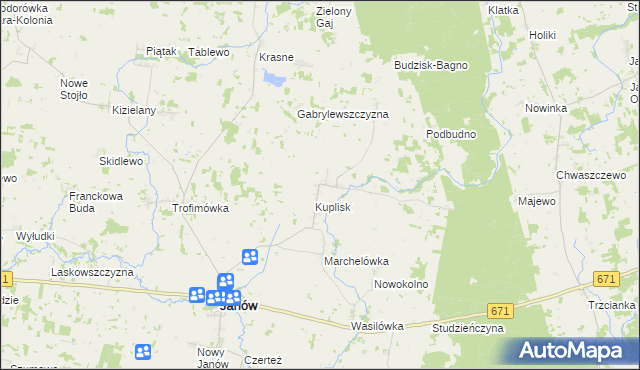 mapa Kamienica gmina Janów, Kamienica gmina Janów na mapie Targeo