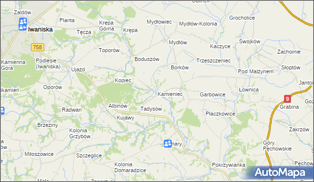 mapa Kamieniec gmina Iwaniska, Kamieniec gmina Iwaniska na mapie Targeo