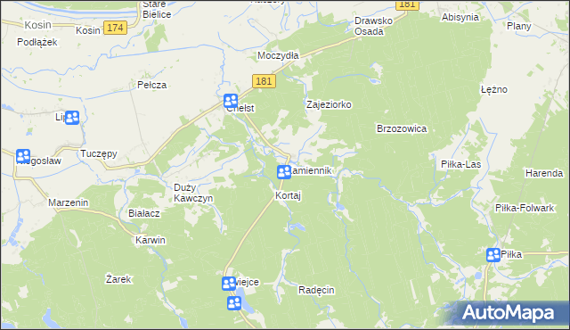 mapa Kamiennik gmina Drawsko, Kamiennik gmina Drawsko na mapie Targeo