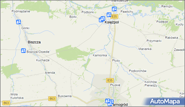 mapa Kamionka gmina Księżpol, Kamionka gmina Księżpol na mapie Targeo