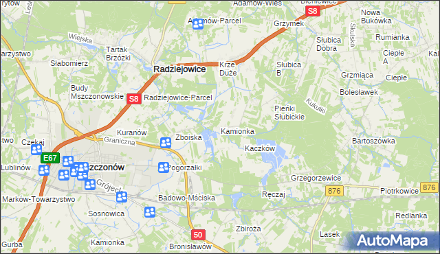 mapa Kamionka gmina Radziejowice, Kamionka gmina Radziejowice na mapie Targeo