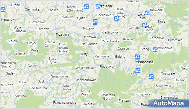 mapa Kamionna gmina Trzciana, Kamionna gmina Trzciana na mapie Targeo