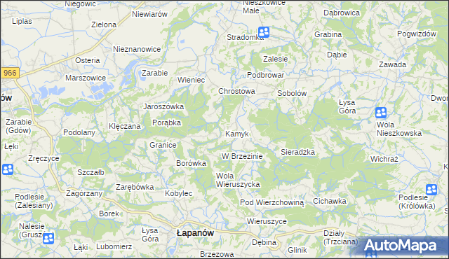 mapa Kamyk gmina Łapanów, Kamyk gmina Łapanów na mapie Targeo