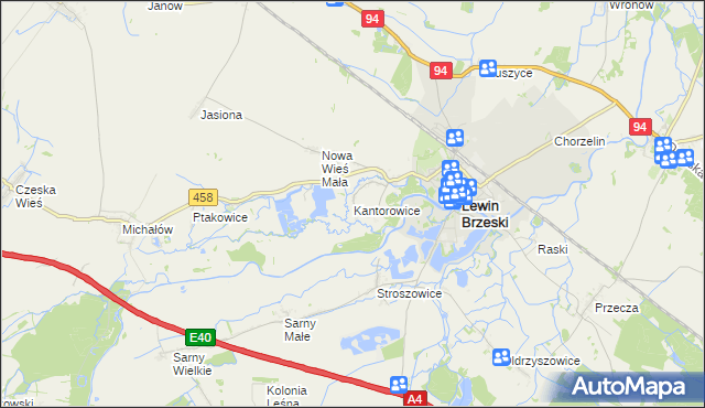 mapa Kantorowice gmina Lewin Brzeski, Kantorowice gmina Lewin Brzeski na mapie Targeo