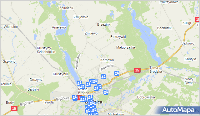 mapa Karbowo gmina Brodnica, Karbowo gmina Brodnica na mapie Targeo