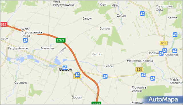 mapa Karolin gmina Garbów, Karolin gmina Garbów na mapie Targeo