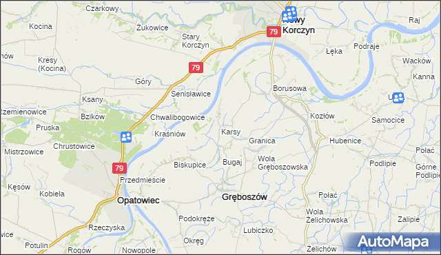 mapa Karsy gmina Gręboszów, Karsy gmina Gręboszów na mapie Targeo