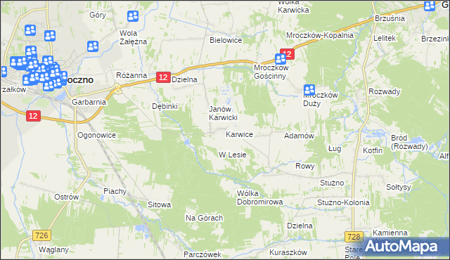 mapa Karwice gmina Opoczno, Karwice gmina Opoczno na mapie Targeo