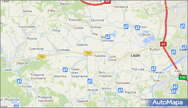 mapa Kaszów gmina Liszki, Kaszów gmina Liszki na mapie Targeo