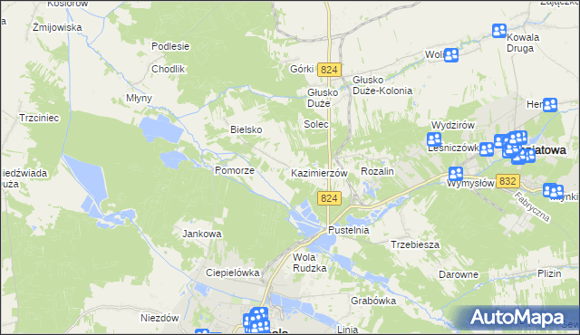mapa Kazimierzów gmina Opole Lubelskie, Kazimierzów gmina Opole Lubelskie na mapie Targeo