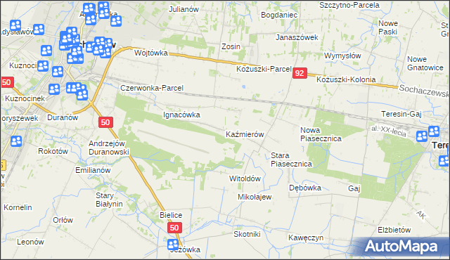 mapa Kaźmierów gmina Sochaczew, Kaźmierów gmina Sochaczew na mapie Targeo