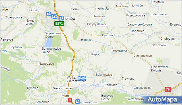 mapa Kępie gmina Klimontów, Kępie gmina Klimontów na mapie Targeo