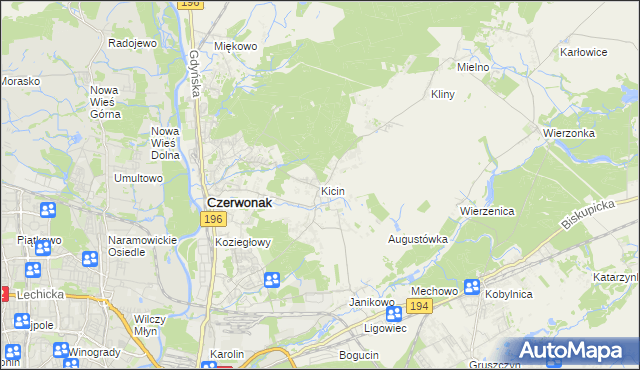 mapa Kicin gmina Czerwonak, Kicin gmina Czerwonak na mapie Targeo