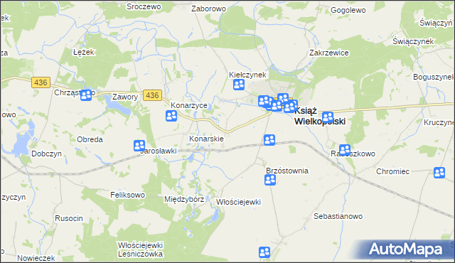 mapa Kiełczyn gmina Książ Wielkopolski, Kiełczyn gmina Książ Wielkopolski na mapie Targeo