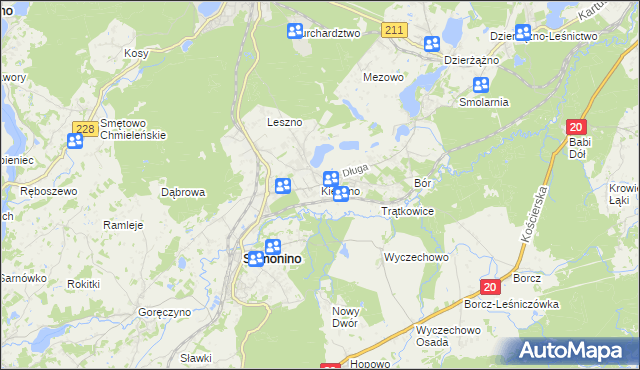 mapa Kiełpino gmina Kartuzy, Kiełpino gmina Kartuzy na mapie Targeo