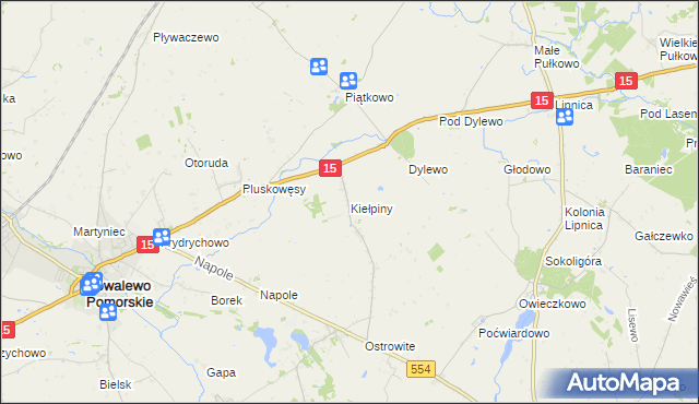 mapa Kiełpiny gmina Kowalewo Pomorskie, Kiełpiny gmina Kowalewo Pomorskie na mapie Targeo