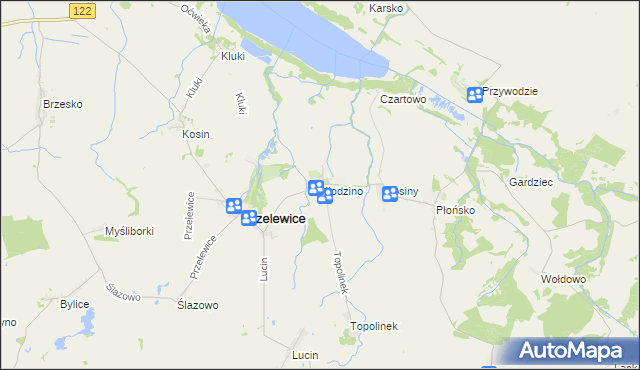 mapa Kłodzino gmina Przelewice, Kłodzino gmina Przelewice na mapie Targeo