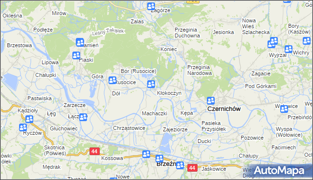 mapa Kłokoczyn gmina Czernichów, Kłokoczyn gmina Czernichów na mapie Targeo