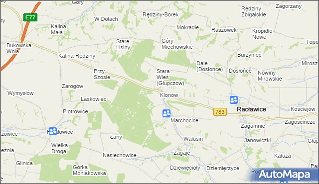 mapa Klonów gmina Racławice, Klonów gmina Racławice na mapie Targeo