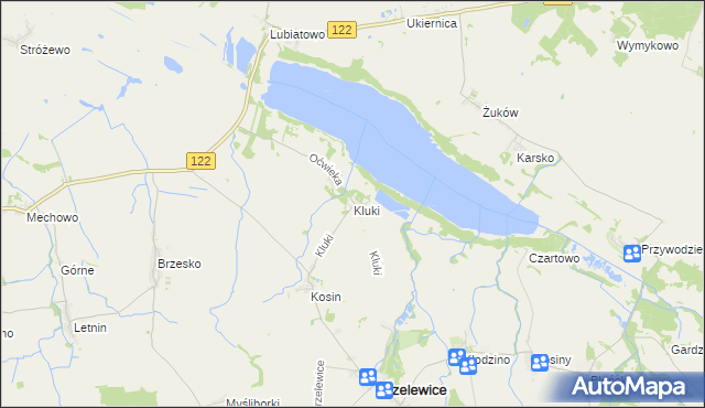 mapa Kluki gmina Przelewice, Kluki gmina Przelewice na mapie Targeo