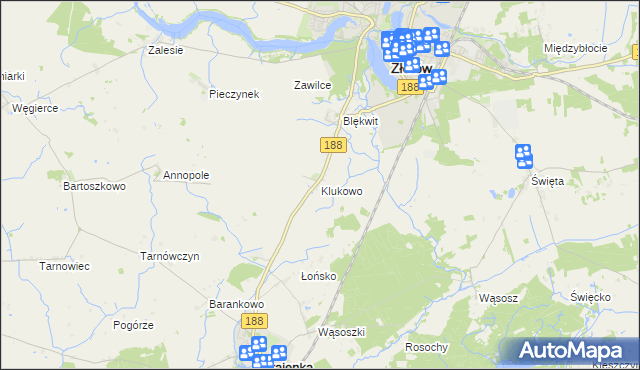 mapa Klukowo gmina Złotów, Klukowo gmina Złotów na mapie Targeo