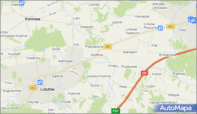 mapa Kluski gmina Lututów, Kluski gmina Lututów na mapie Targeo