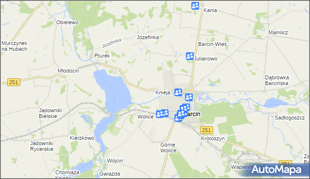 mapa Knieja gmina Barcin, Knieja gmina Barcin na mapie Targeo