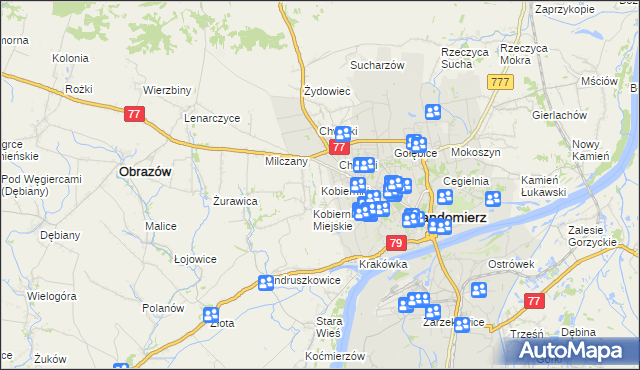 mapa Kobierniki gmina Samborzec, Kobierniki gmina Samborzec na mapie Targeo