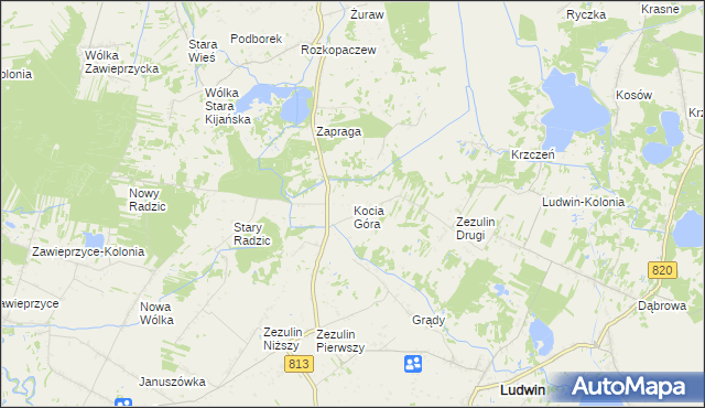 mapa Kocia Góra gmina Ludwin, Kocia Góra gmina Ludwin na mapie Targeo