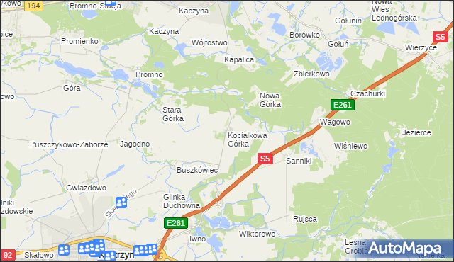 mapa Kociałkowa Górka, Kociałkowa Górka na mapie Targeo