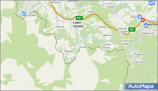 mapa Kocioł gmina Lewin Kłodzki, Kocioł gmina Lewin Kłodzki na mapie Targeo